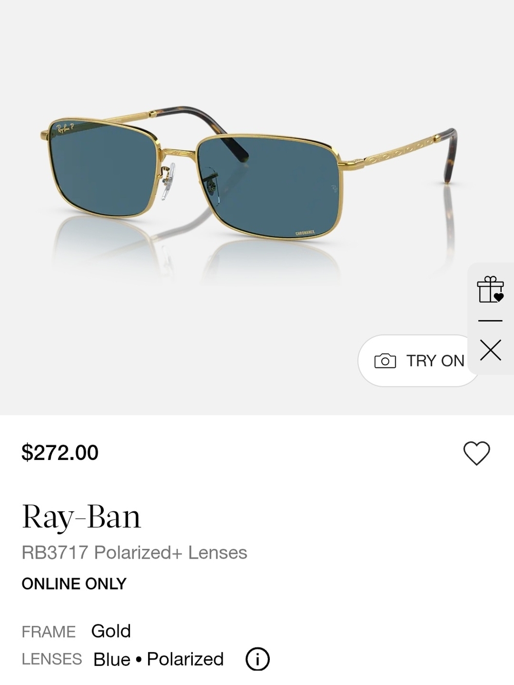 Ray-Ban RB3717 Gold Frame Sunglasses with Blue Polarized Lenses